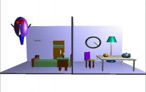 221 opengl 绘制室内房间：座椅板凳+台灯+床+衣服钩+钟表